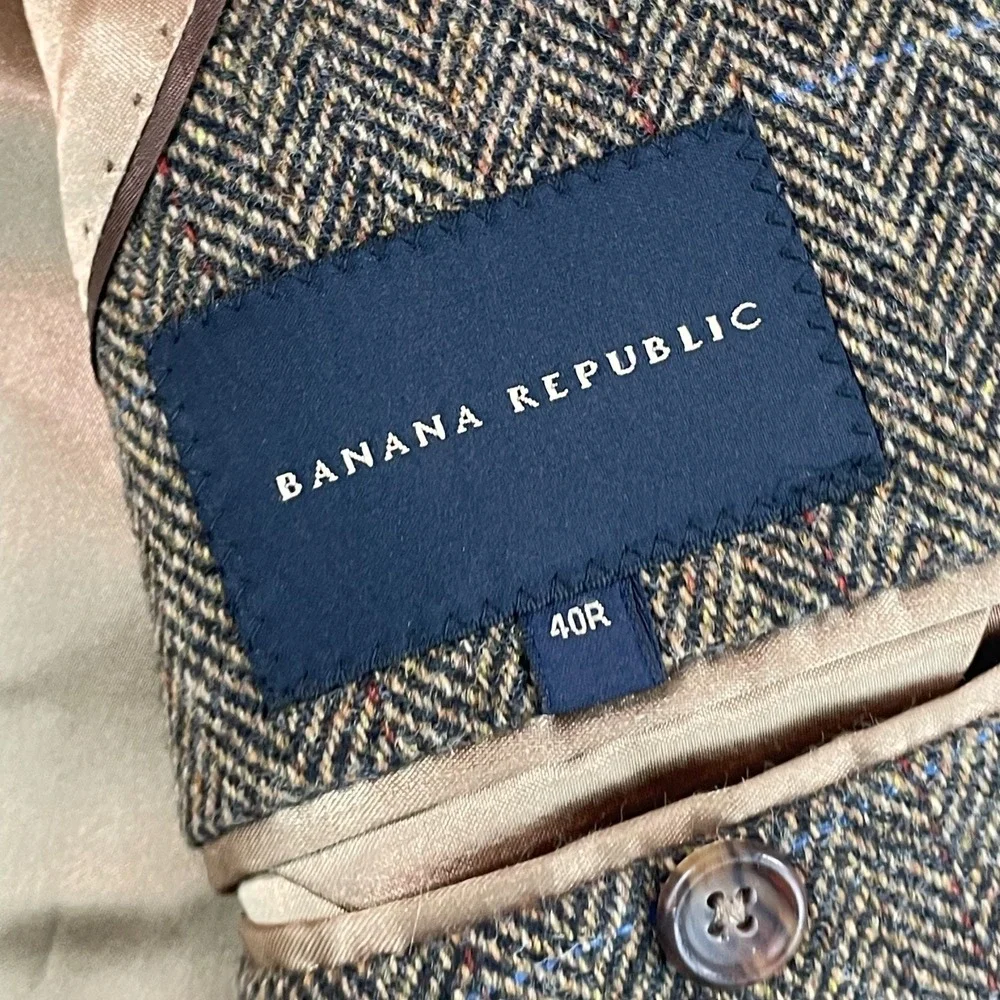 BANANA REPUBLIC Blazer Sport Coat Jacket Men 40R Brown Wool Herringbone Office‎